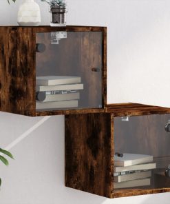 Comodini Con Ante In Vetro 2pz Rovere Fumo 35x37x35 cm