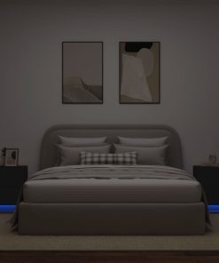 Comodini Con Luci Led 2pz Neri In Legno Multistrato
