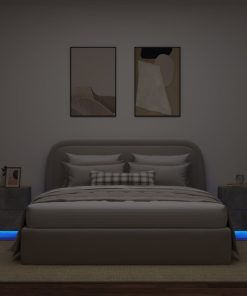 Comodini Con Luci Led 2pz Grigio Cemento In Legno Multistrato