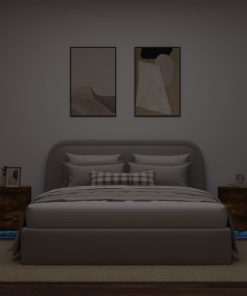 Comodini Con Luci Led 2pz Rovere Fumo In Legno Multistrato