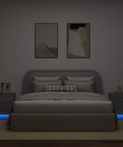 Comodini Con Luci Led 2pz Grigio Sonoma In Legno Multistrato