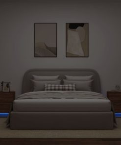 Comodini Con Luci Led 2pz Rovere Marrone In Legno Multistrato