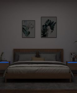 Comodini A Parete Con Luci Led 2 Pz Rovere Sonoma
