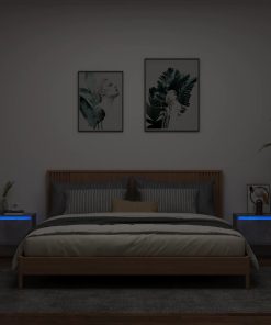 Comodini A Parete Con Luci Led 2 Pz Grigio Cemento