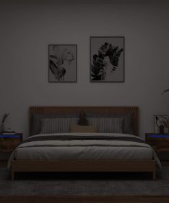 Comodini A Parete Con Luci Led 2 Pz Rovere Fumo