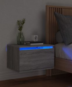 Comodino A Parete Con Luci Led Grigio Sonoma