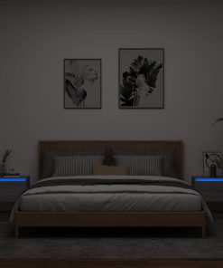 Comodini A Parete Con Luci Led 2 Pz Grigio Sonoma