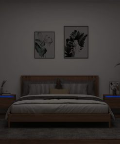 Comodini A Parete Con Luci Led 2 Pz Rovere Marrone
