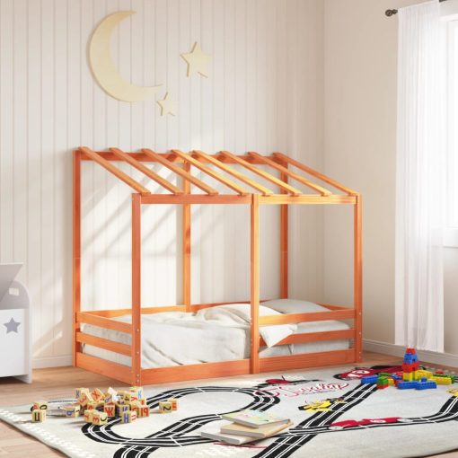 Letto Bambini Con Tetto Marrone Cera 80x160 Cm Massello Pino