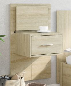 Comodino A Parete Con Luci Led Rovere Sonoma