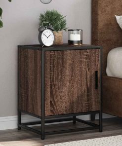 Comodini Rovere Marrone 2 Pz Legno Multistrato E Metallo
