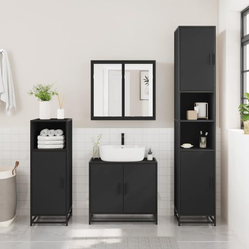 Armadietto Da Bagno Nero 35x37,5x100 Cm In Legno Multistrato - Image 3