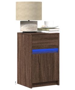 Comodini Con Luci Led 2pz Rovere Marrone In Legno Multistrato