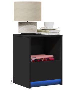 Comodini Con Luci Led 2pz Neri In Legno Multistrato