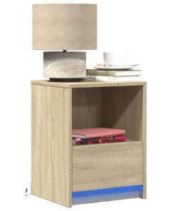 Comodini Con Luci Led 2pz Rovere Sonoma In Legno Multistrato