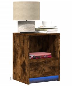 Comodini Con Luci Led 2pz Rovere Fumo In Legno Multistrato