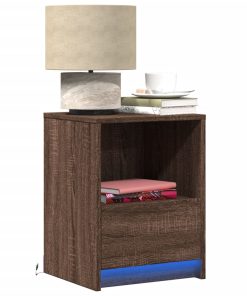 Comodini Con Luci Led 2pz Rovere Marrone In Legno Multistrato