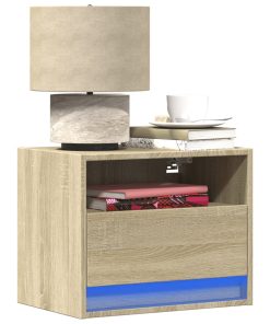 Comodino A Parete Con Luci Led Rovere Sonoma