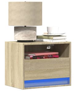 Comodini A Parete Con Luci Led 2 Pz Rovere Sonoma