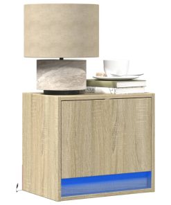 Comodini A Parete Con Luci Led 2 Pz Rovere Sonoma