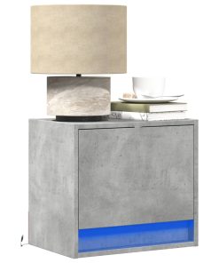 Comodini A Parete Con Luci Led 2 Pz Grigio Cemento