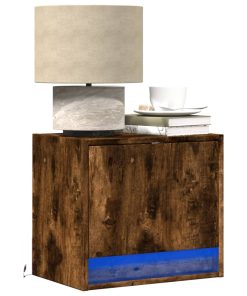 Comodini A Parete Con Luci Led 2 Pz Rovere Fumo