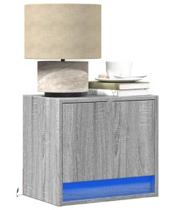 Comodini A Parete Con Luci Led 2 Pz Grigio Sonoma