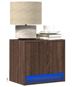 Comodini A Parete Con Luci Led 2 Pz Rovere Marrone
