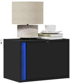 Comodini A Parete Con Luci Led 2 Pz Neri