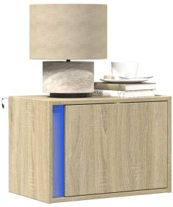 Comodino A Parete Con Luci Led Rovere Sonoma