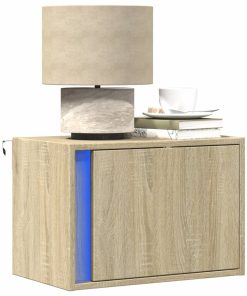 Comodini A Parete Con Luci Led 2 Pz Rovere Sonoma