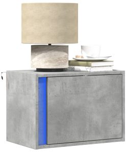Comodini A Parete Con Luci Led 2 Pz Grigio Cemento