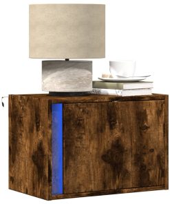Comodini A Parete Con Luci Led 2 Pz Rovere Fumo