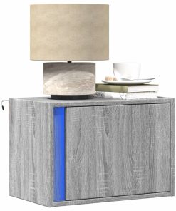 Comodini A Parete Con Luci Led 2 Pz Grigio Sonoma