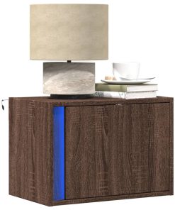 Comodini A Parete Con Luci Led 2 Pz Rovere Marrone