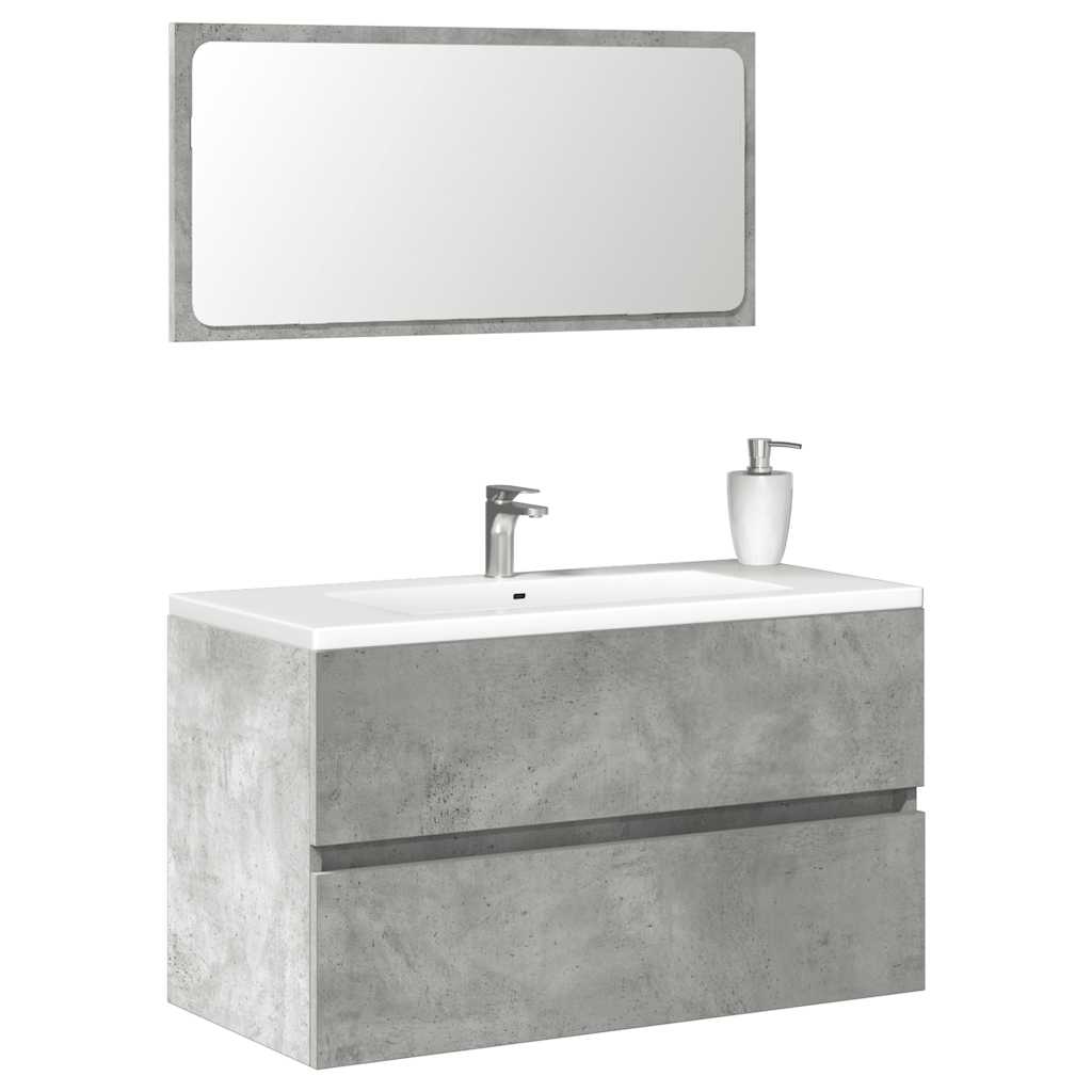 Mobile Da Bagno Con Specchio Grigio Cemento Legno Multistrato
