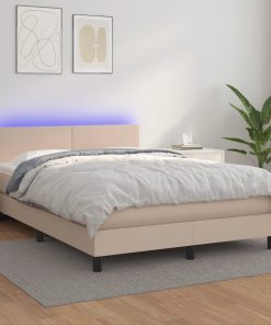 Giroletto Molle Materasso E Led Cappuccino 140x200cm Similpelle