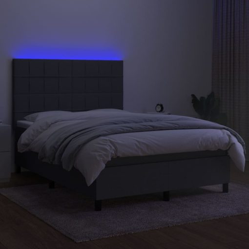Letto A Molle Materasso E Led Grigio Scuro 140x190cm In Tessuto - Image 4