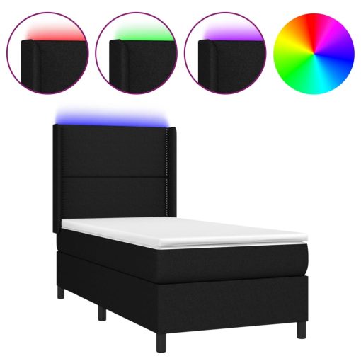 Letto A Molle Con Materasso E Led Nero 100x200 Cm In Tessuto - Image 2