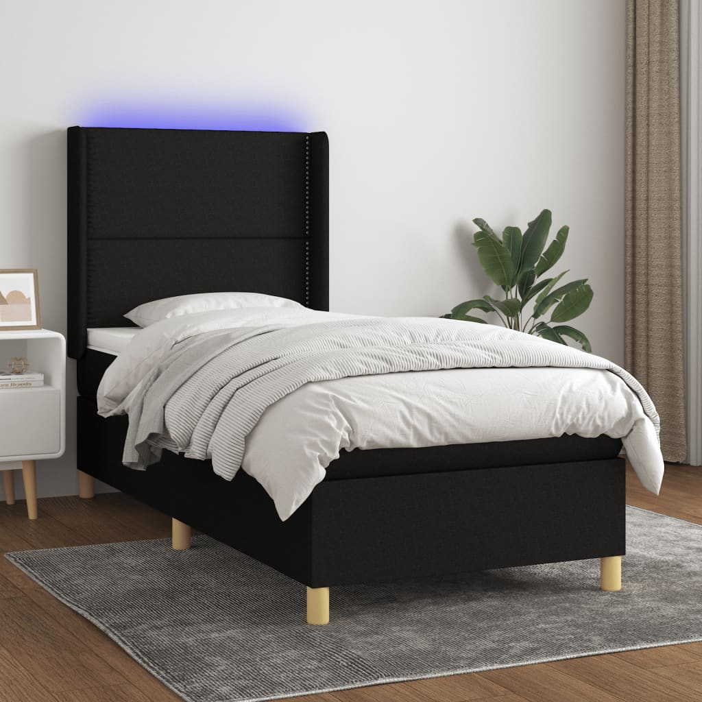 Letto A Molle Con Materasso E Led Nero 90x200 Cm In Tessuto