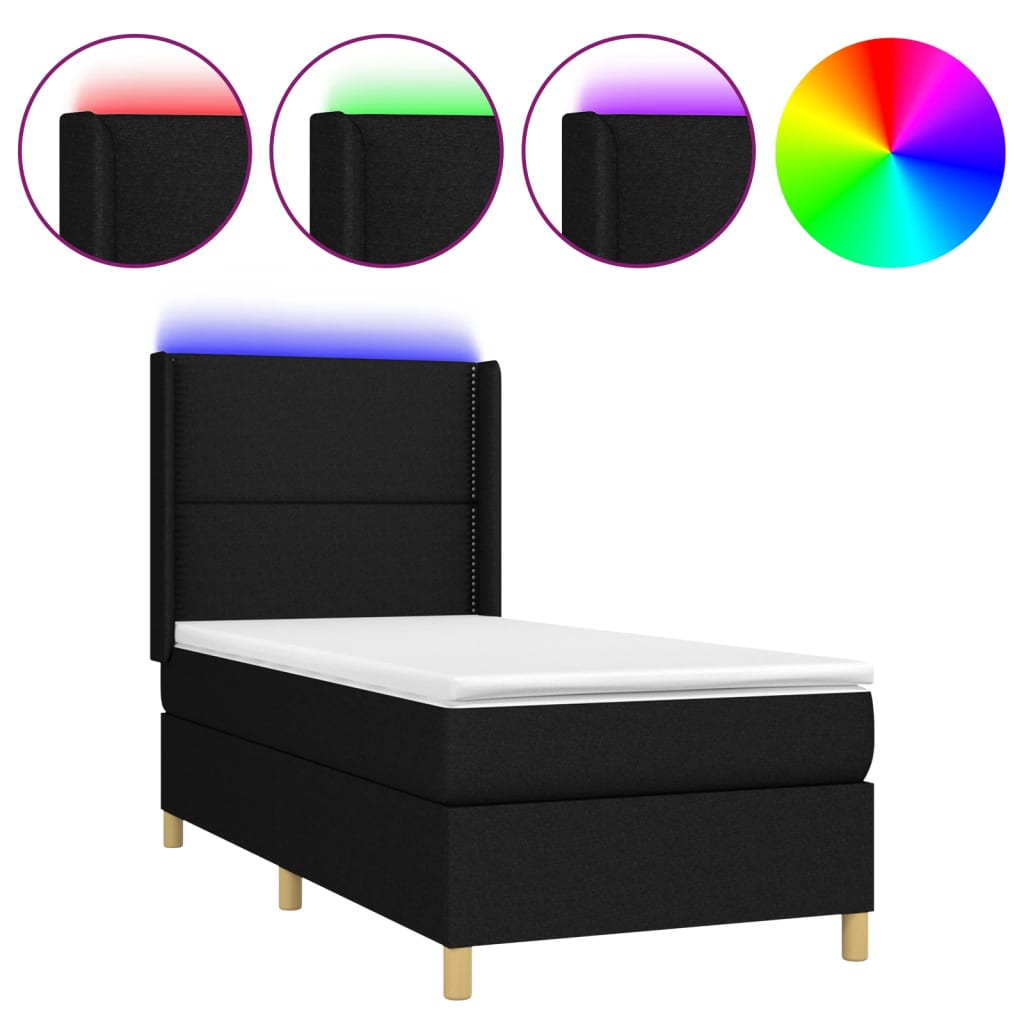 Letto A Molle Con Materasso E Led Nero 90x200 Cm In Tessuto - Image 2