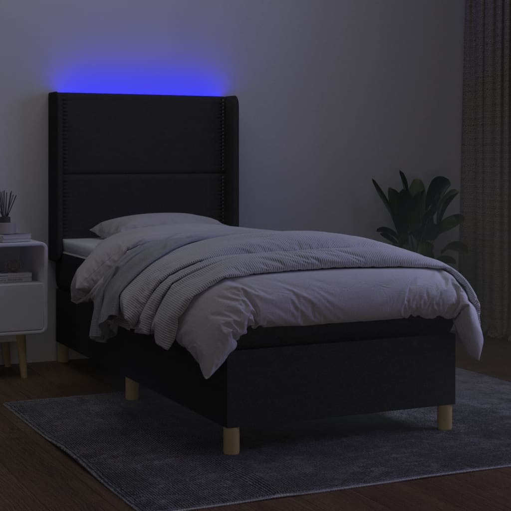 Letto A Molle Con Materasso E Led Nero 90x200 Cm In Tessuto - Image 3