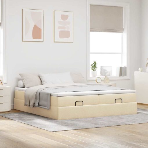 Struttura Letto Pouf Con Materassi Crema 180x200 Cm In Tessuto - Image 3