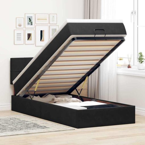Struttura Letto Pouf Con Materasso Nero 90x190 Cm In Velluto