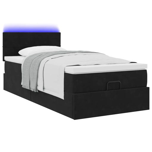 Struttura Letto Pouf Con Materasso Nero 90x190 Cm In Velluto - Image 3