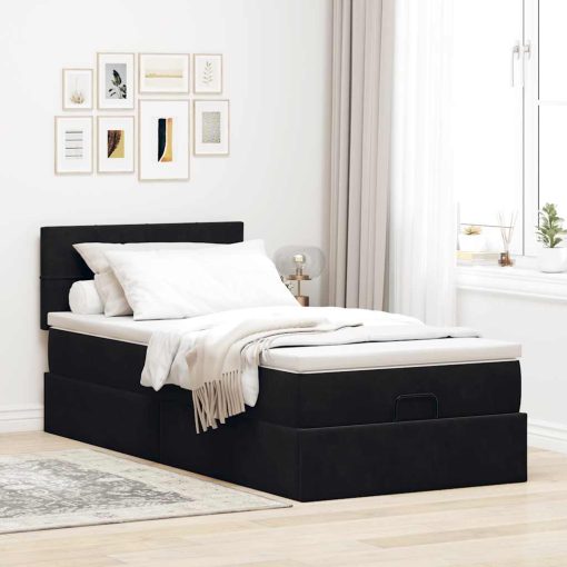 Struttura Letto Pouf Con Materasso Nero 90x190 Cm In Velluto - Image 4