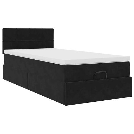 Struttura Letto Pouf Con Materasso Nero 90x190 Cm In Velluto - Image 5