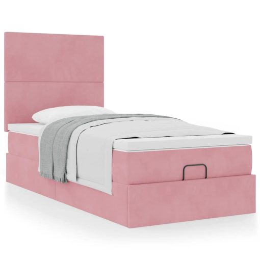 Struttura Letto Pouf Con Materassi Rosa 90x190 Cm In Velluto