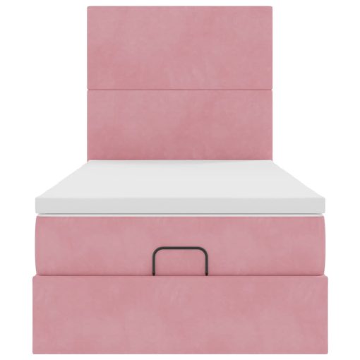 Struttura Letto Pouf Con Materassi Rosa 90x190 Cm In Velluto - Image 5
