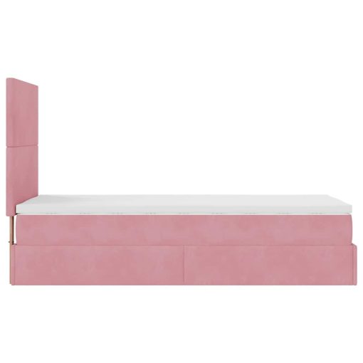 Struttura Letto Pouf Con Materassi Rosa 90x190 Cm In Velluto - Image 6